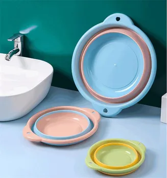 

Blue Pink Portable Folding Wash Basin Travel Basin Household Clean Bowl Middle Size PP Bathroom Basin Traveling Camping Bowl
