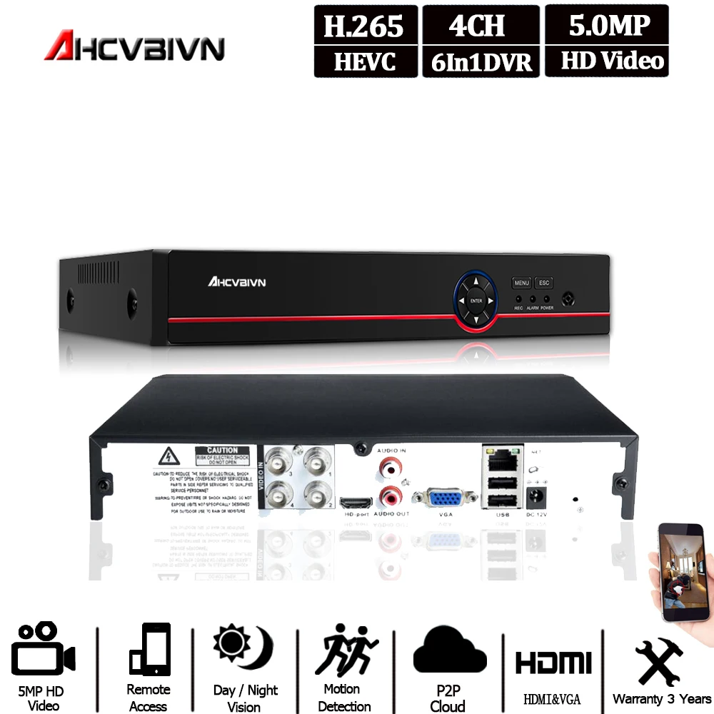 5MP H.265 VGA HDMI безопасности 4CH видеонаблюдения CCTV DVR 4 канала 5M N 15fps RS232 PTZ для