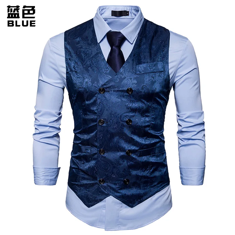 Men's Red Paisley Double Breasted Dress Vest Slim Fit Formal Business Sleeveless Waistcoat Men Chaleco Hombre 2XL dress vests