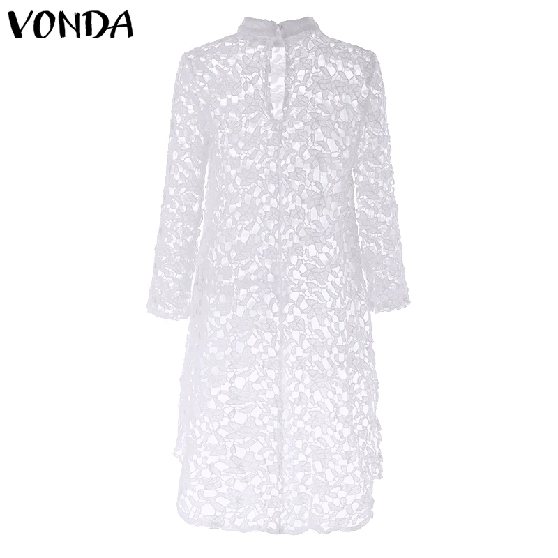 Women White Lace Blouse VONDA 2019 Summer Tops Tunic Sexy Irregular Hem Hollow Tops Sexy Blouse Beach Blusas Casual Shirts S-5XL - 33025556180