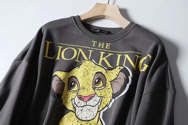  Withered hoodies sweatshirt women high street vintage lion king cute printing o-neck oversize terry