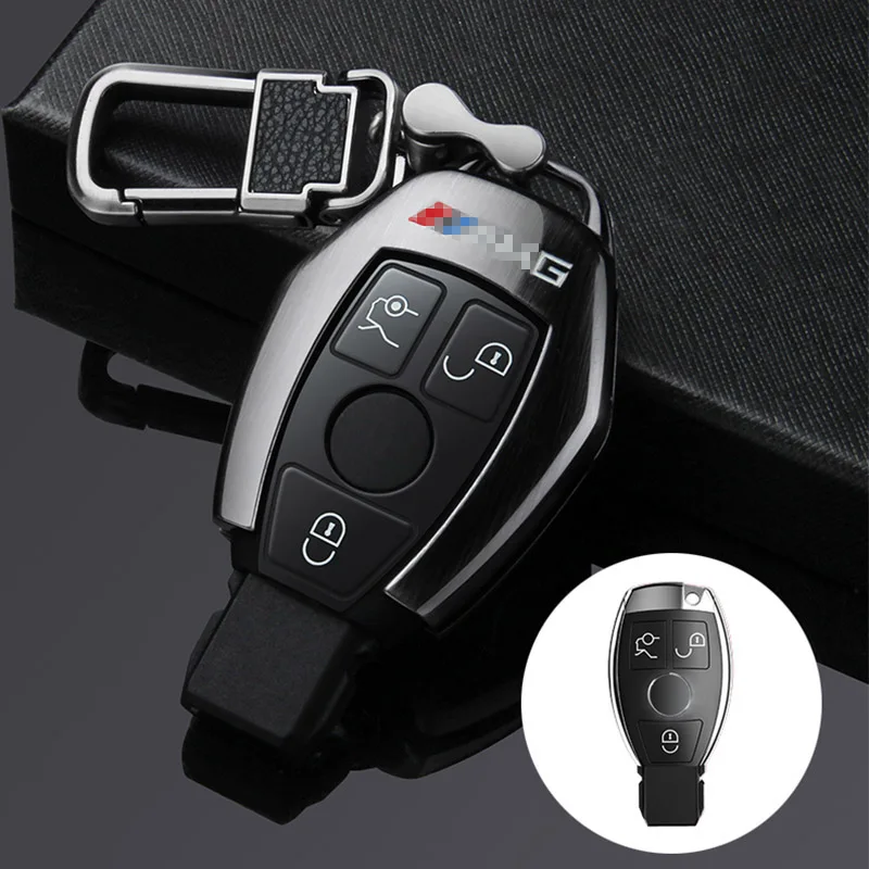 black buckle set Чехол для ключей автомобиля, брелок для Mercedes Benz W203 W210 W211 W124 W202 W204 W212 AMG C180 GLK300 CLS CLK CLA SLK C S Class 3 кнопки - Название цвета: black buckle set