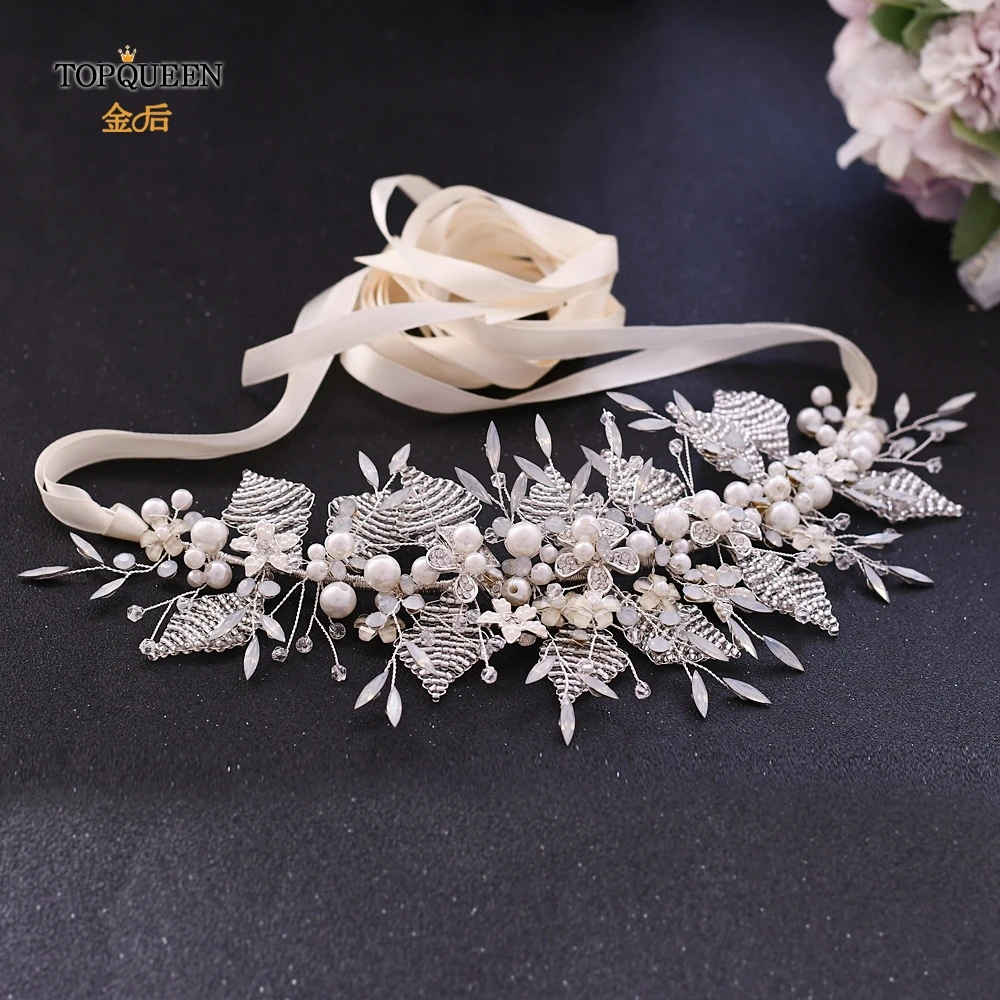 Ivory ribbon TOPQUEEN SH249 свадебный пояс Свадебные ремни цветочный свадебный пояс Стразы пояс с цветами для девушки Кристальный пояс для формального платья - Цвет: Ivory ribbon