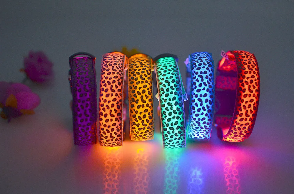 Pet Leopard Style Collars Glow USB Durable Adjustable safe Rechargeable Pet Collar LED Flashing Glowing Light Dog Cat supplie#yl