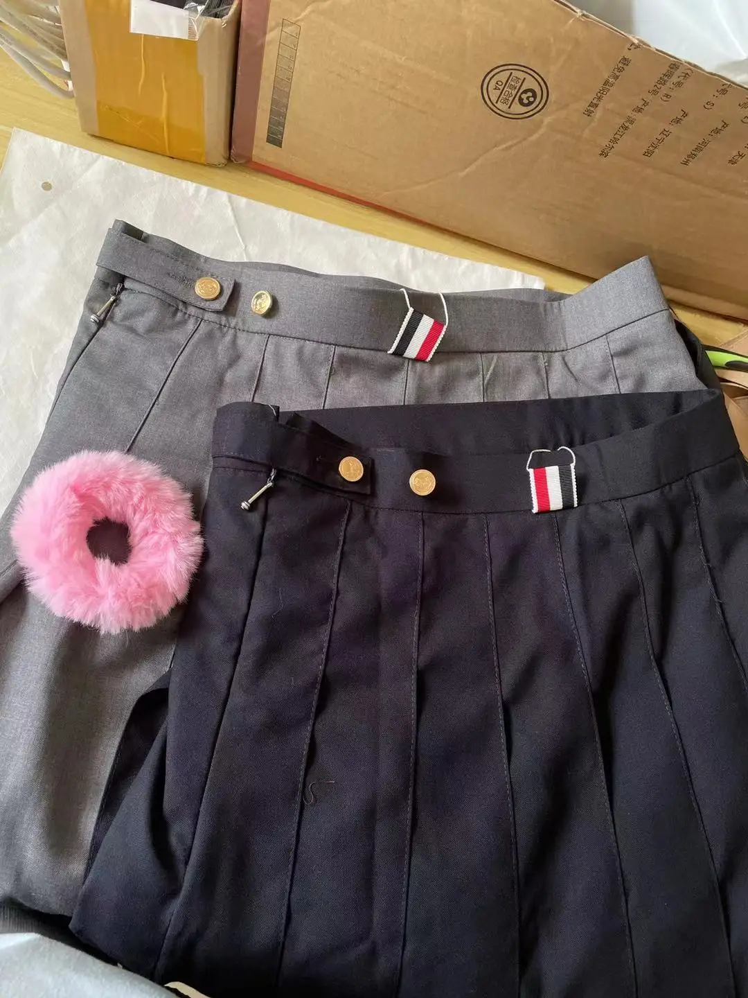 2022 Fashion Brand Tb Pleated Skirt Women Preppy Style Split Mid-calf Skirts Lady Empire Falda Gray Blue JK Uniform Jupe Femme