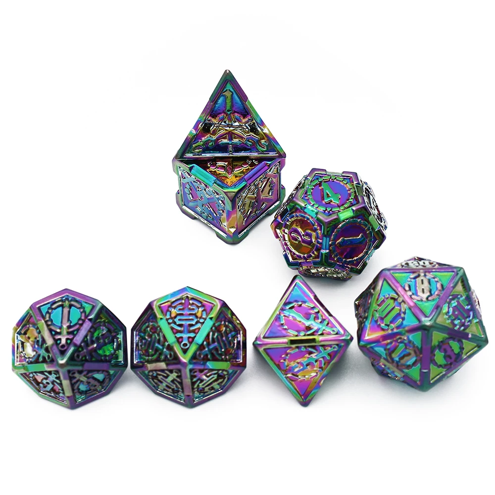 Polyhedral Polyhedral Dice Set with Pouch, D4, D6, D8, D10, D12, D20, Tabletop Games, New Design, , 7Pcs