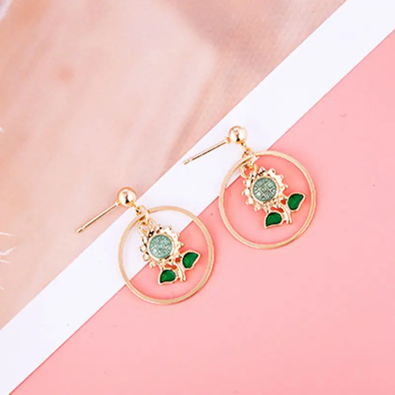 Boucles d'oreilles en Znic, Fleur, Fruit, Chat, Émail multicolore, 3.7cm – 2.6cm, Cadeau pour Femmes & Filles