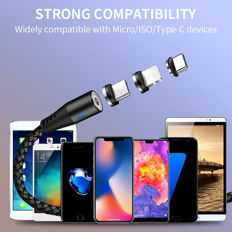 Магнитный Micro usb type C кабель для быстрой зарядки 3 в 1 Круглый Магнитный нейлоновый кабель для быстрой зарядки для iPhone samsung huawei Xiaomi