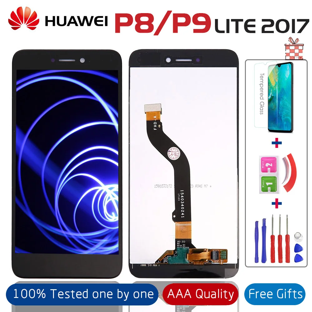 Протестированный ЖК-дисплей для HUAWEI P9 Lite ЖК-экран Запасные части для P8 lite PRA-LX1 дигитайзер сборка+ подарки
