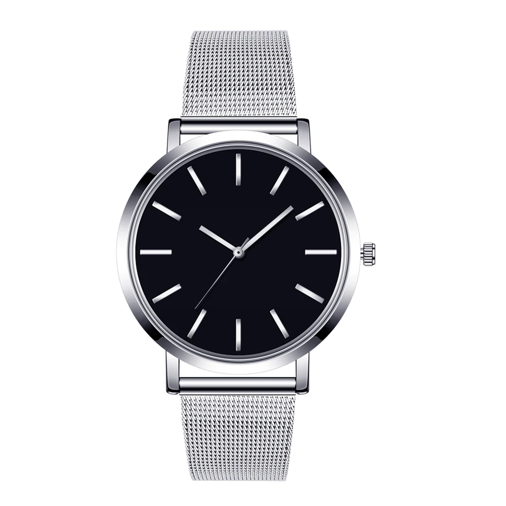 Fashion Women Black Watches Mesh Band Stainless Steel Quartz Wristwatch Ladies Simple Watches Female Elegant Clock Reloj Mujer - Цвет: Silver B