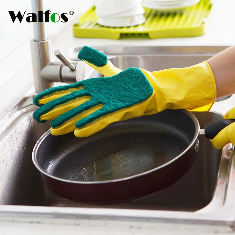 WALFOS Creative Washing Cleaning Gloves Garden Kitchen Dish Sponge Fingers Rubber Household Cleaning Gloves for Dishwashin