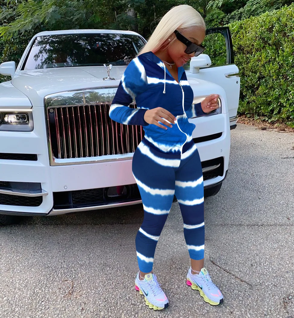

Fall New Tie Dye Women Two Piece Set Tracksuit Hoodie Zipper Jacket And Jogger Pants Casual Suit Set 2 Piece Outfit Matching Set