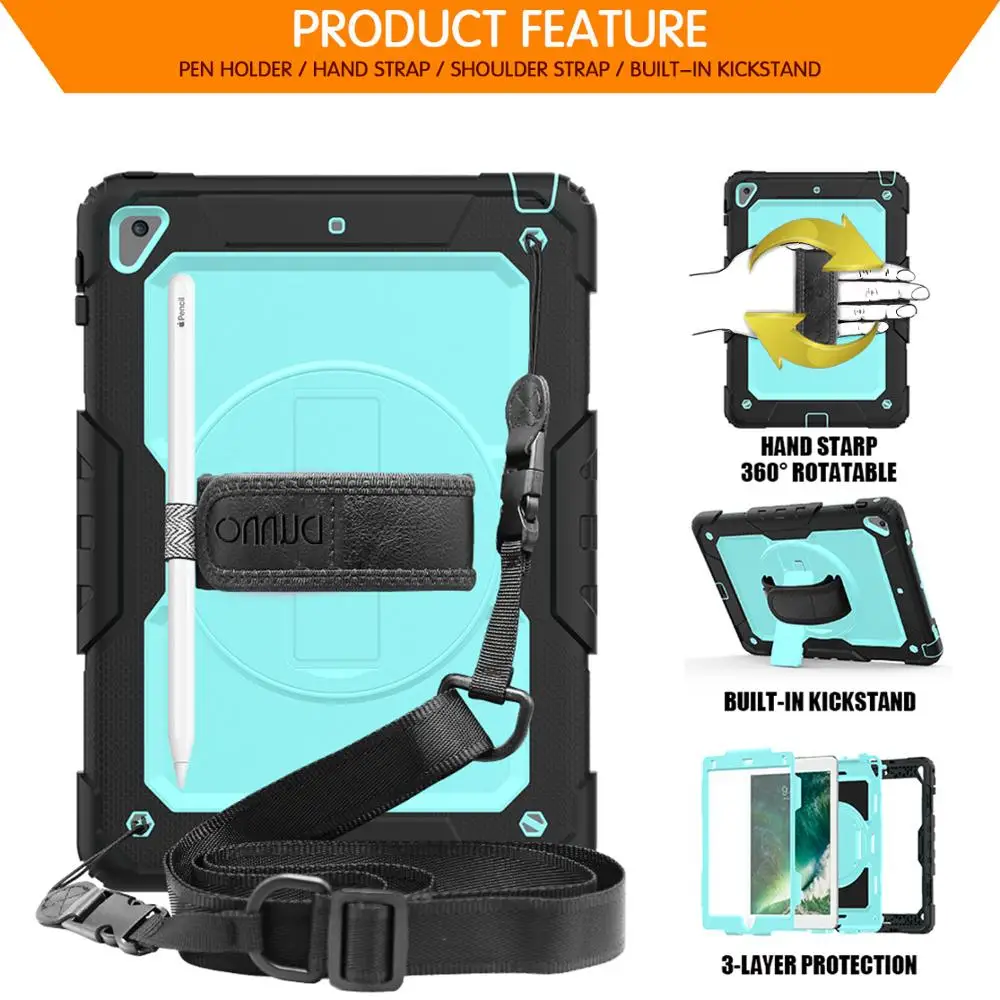 iPad Air 1/2 2017 2018 iPad 9.7 Case Cover For iPad 5/6th Generation For Tablet Shell Stand Protection Fundas Rotate Hand Strap
