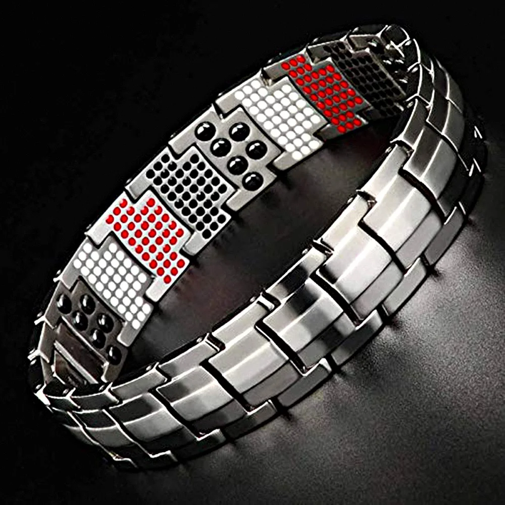 FINE4U B390 Double Row Strength 4 Element Titanium Magnetic Therapy Bracelet For Arthritis Pain Relief