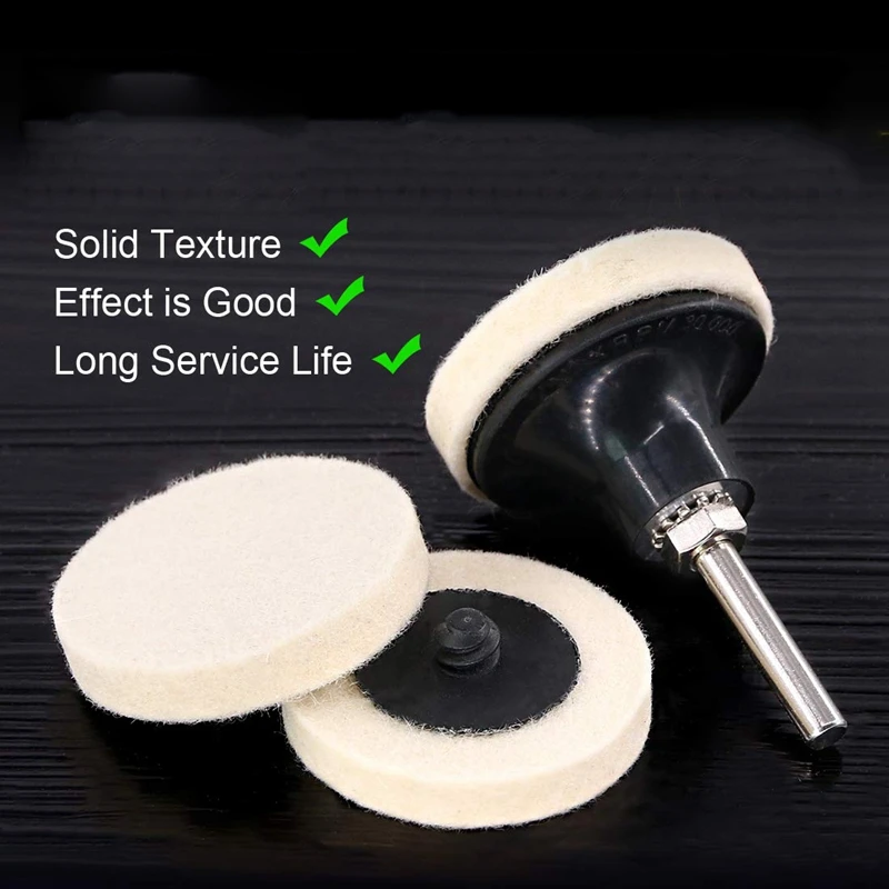 WSFS Hot 20Pcs 2 inch Compressed Artificial Wool Fabric Qc Disc Polishing Buffing Pads Wheels With 1Pcs 2 inch Disc Pad Holder W