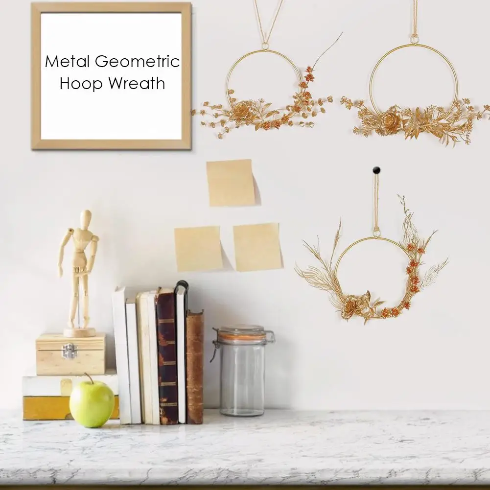 Luxury Gold Hoop Gold Flower Wall Decoration Gold Color Wrought Iron Wall Hanging Metal Wreath Pendant Decorations Hoop Wreath