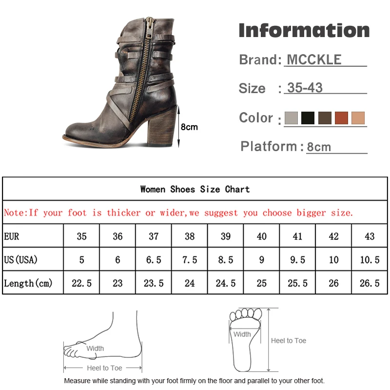 Mcckle/женские ботильоны; кожаная женская обувь на высоком каблуке с перекрестной шнуровкой и пряжкой; женские ботинки на квадратном каблуке; большие размеры