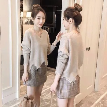 

2020 Short V-neck Sweater Women's Solid Color Was Thin Spring And Autumn Sweater New Casual Net Red Loose Shirt