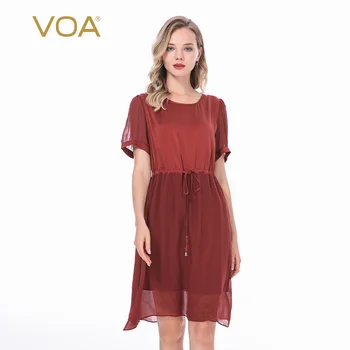

Voa Satin Silk Smooth Elastic Round Neck Drawstring Tie Pleated Waist Fitted Mid-size Aj06 Dresses Women Elegant Party Dress
