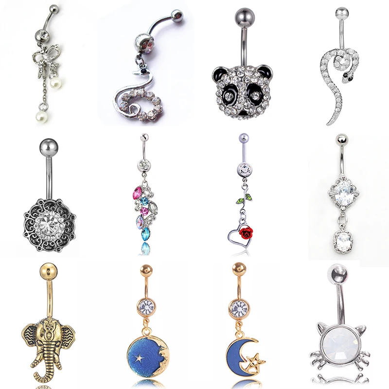 

Beautiful Blue Starry Sky Moon Star Pendant Navel Ring Gold Couple Navel Nail Cute Cat Belly Button Ring Piercing Jewelry