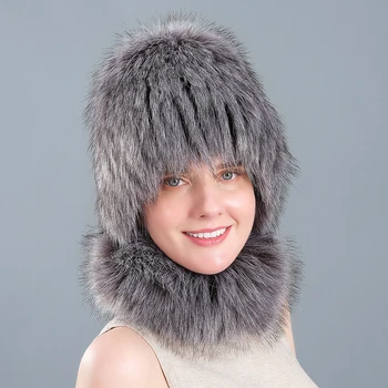 

High imitation fox fur straw hat bib two-piece fur hat suit autumn and winter scarf hat elastic