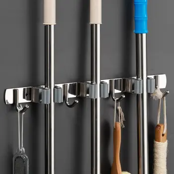 

Broom Holder Heavy Duty Practical Clip Mop Organizer Wall Mount Hook Stainless Steel Storage Space Saving Hanger Multifunctional