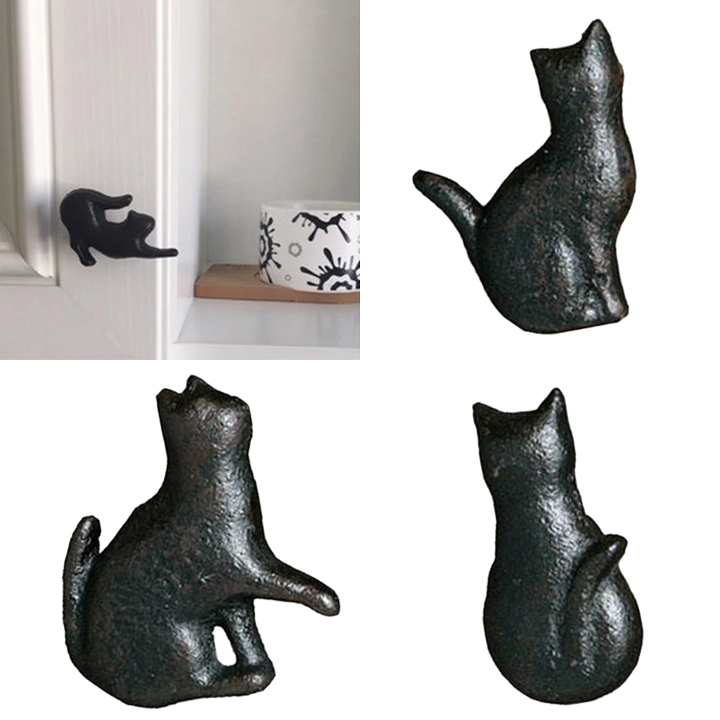4x Creative Cat Design Cupboard Drawer Knob Kitchen Cabinet Door Pull Wardrobe Cast Iron Handles Kids Dresser Knobs