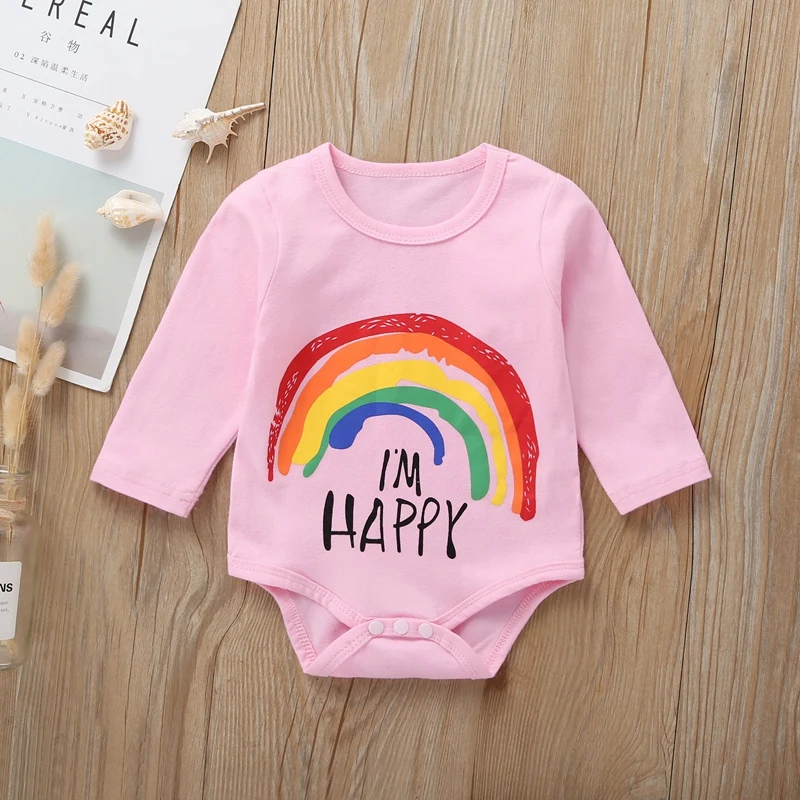 

Infant Bodysuits for newborn Autumn Baby Clothes Long Sleeve Rainbow Print Jumpsuit Kids Girls Bodysuit Newborn Clothes
