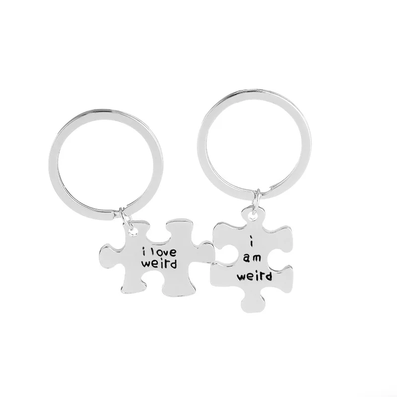 

Europe And America-Style Hot Sales I love Weird I Am Weird Jigsaw Puzzle Lettering Key Ring Pendant