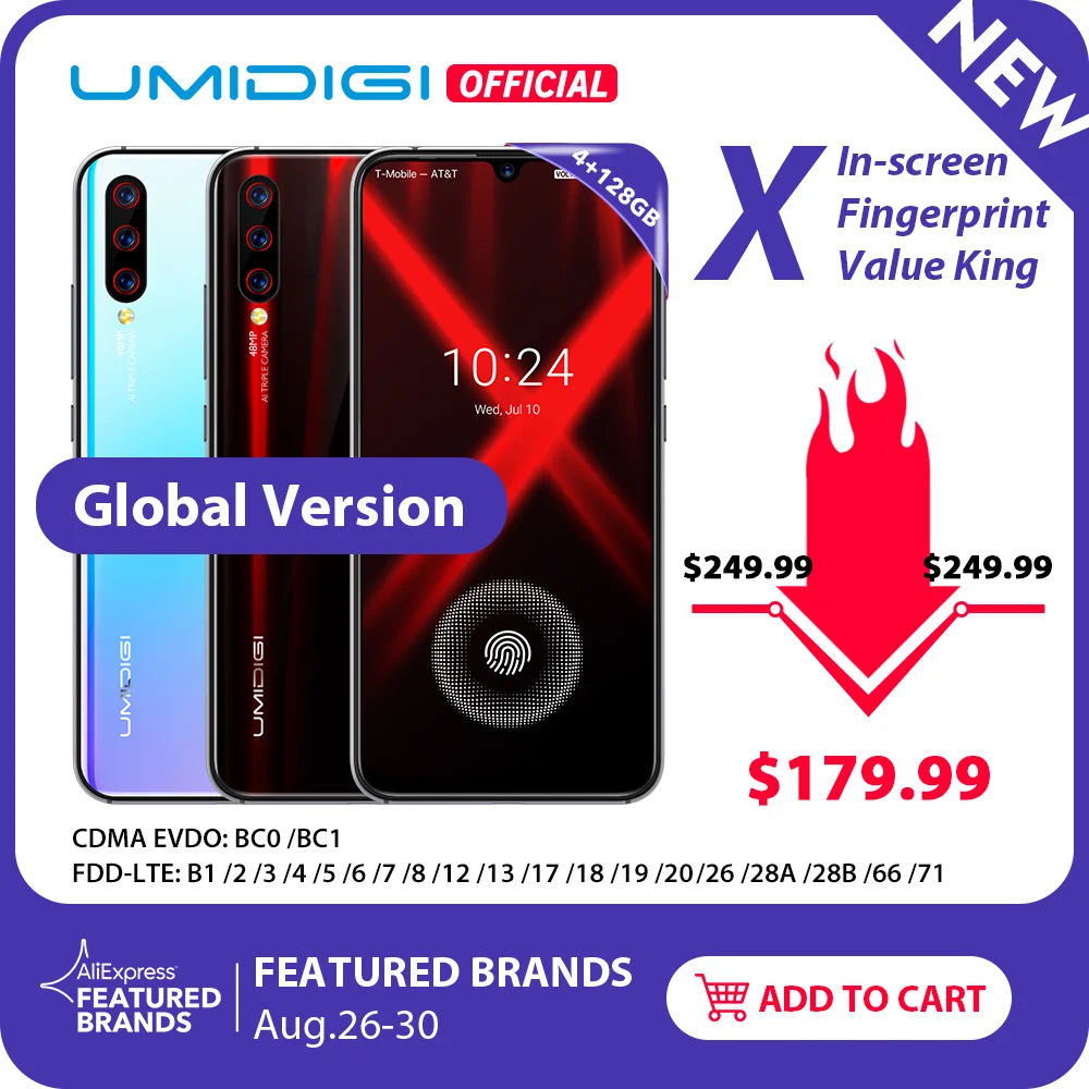 Глобальная версия UMIDIGI X In-screen Fingerprint 6,35 "AMOLED 48MP Тройная задняя камера 128 ГБ NFC Helio P60 4150 мАч мобильный телефон
