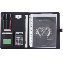 

A4 Leather Folder Documents Binder Multi-function Calculator Pen Data Storage Bag Business Organizer Sturdy Office Manager Clip