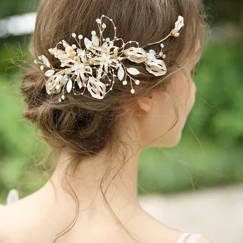 

S8169 NPASON Design 2020 Manual Hair Comb Freshwater Pearl Bride Headwear Insert Comb