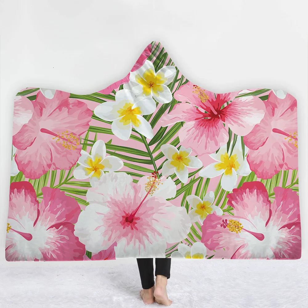Прямая одеяло с капюшоном с изображением ананаса, цветы плюшевый, с принтом для взрослых и детей, шерстяное одеяло теплое покрывало Одеяло