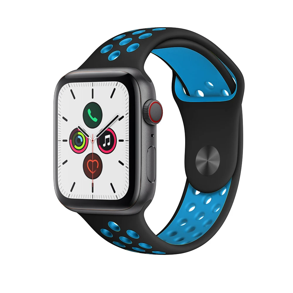 Black light blue Силиконовый ремешок для apple watch 5 4 band correa apple watch 44 мм 40 мм 42 мм 38 мм iwatch 5 4 3 2 1 спортивный браслет на запястье - Цвет ремешка: Black light blue