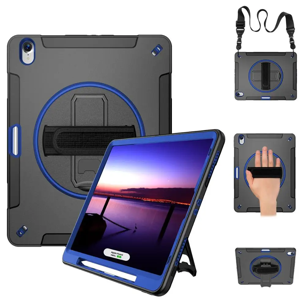 Blue with Strap Чехол для планшета iPad Pro 12,9 дюйма 3-го поколения держатель карандаша 360 Вращающаяся подставка ремешок для рук Защита FTLBX - Цвет: Blue with Strap