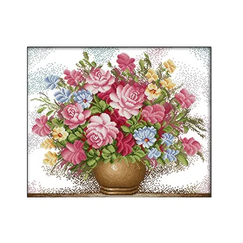 

Cross Stitch Kits Stamped Full Range Of Embroidery Starter Kits for Beginners DIY 11CT 3 Strands - Pink Roses 23X20(Inch)