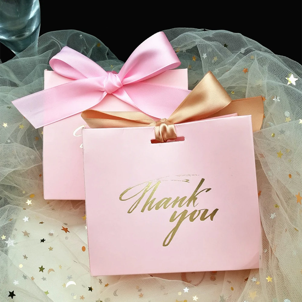 25 шт розовый мешок для конфет коробка для подарка украшения/вечерние принадлежности/Спасибо напечатанные свадебные подарочные коробки