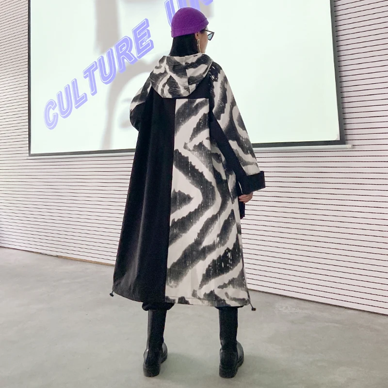XITAO Print Patchwork Trench Women Loose Fashion