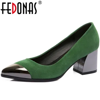 

FEDONAS Women Pumps Kid Suede High Quality Metal Decoration Brand Design Concise Pointed Toe Spring Summer Shoes Woman