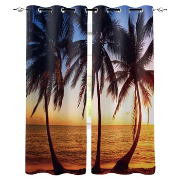 

New Curtain Sunset Coconut Palm Beach Window Curtain Kitchen/Living Room/bedroom Window Curtain Panels