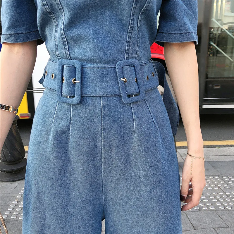 Women Fashion Blue Denim Jumpsuits 2020 Spring Summer Retro High Waist Wide Leg Pants Bodysuits Loose Casual Slim Jeans Rompers Women Fashion Blue Denim Jumpsuits 2020 Spring Summer Retro High Waist Wide Leg Pants Bodysuits Loose Casual Slim Jeans Rompers