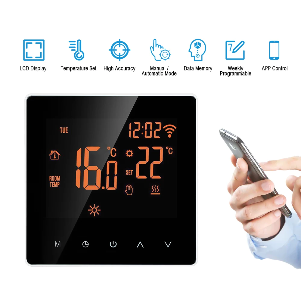 Wi-Fi умный термостат цифровой регулятор температуры приложение управление ЖК сенсорный программируемый Электрический пол Отопление термостат
