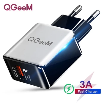

QGEEM QC 3.0 USB Charger Fiber Drawing Quick Charge 3.0 Fast Charger Portable Phone Charging Adapter for iPhone Xiaomi Mi9 EU US