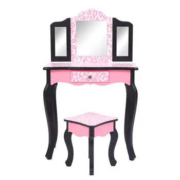 

Three-Fold Mirror Single Drawer Arc Feet Children Dresser Red Leopard Print