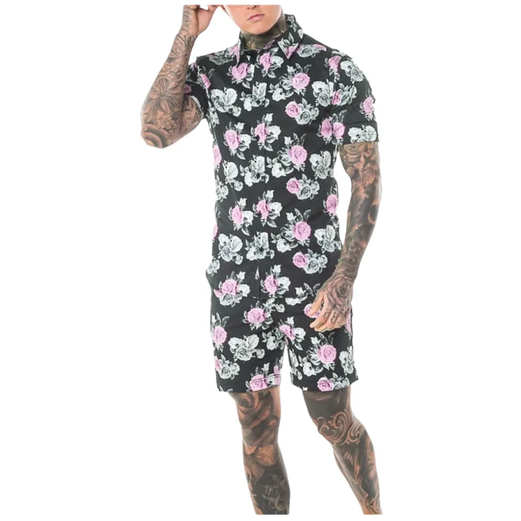 

men's set Men Street Shirt and Shorts Summer Bohemia Style Printed Outfit Two Piece Set fashion casual Comfortable homme June4