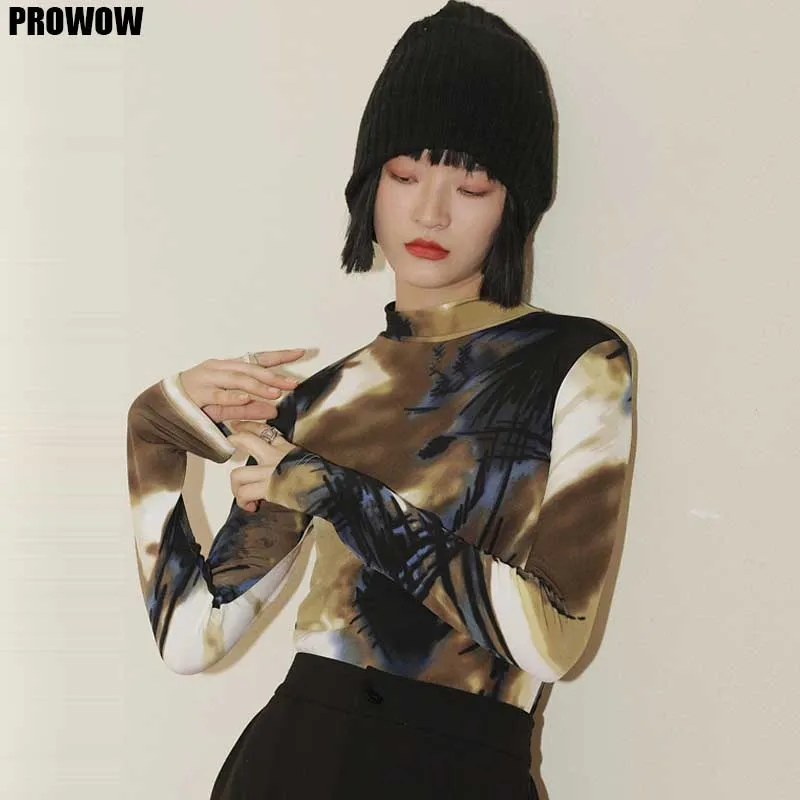 

2020 Designer Summer Ladies Top Clothing Vintage Abstract Print Graffiti Long Sleeve Tee Shirt Turtle Neck Underwear Women New