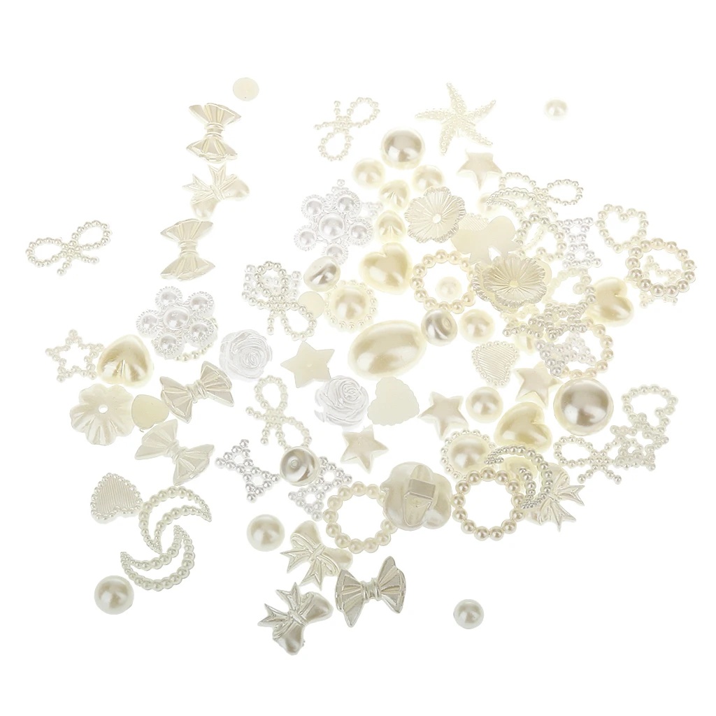 100pcs Assorted Pearl Bead Flat Back Scrapbook Cabochon for Craft DIY Making Supplies Clothes Jewelry Accessories