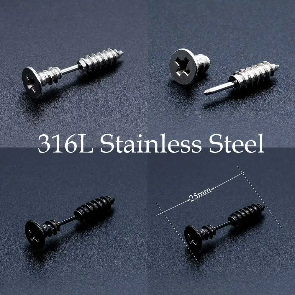 Панк готика нержавеющая сталь винт серьги гвоздики для мужчин готические Мужчины ювелирные изделия Серьги дропшиппинг Мода Мужской пирсинг ювелирные изделия