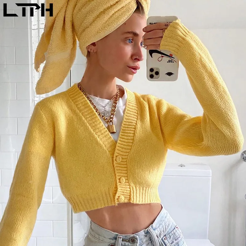 

2020 Autumn new arrivals wild Solid color sweater V-Neck knitted Buttons cardigan woman sweaters Loose vintage casual Short tops