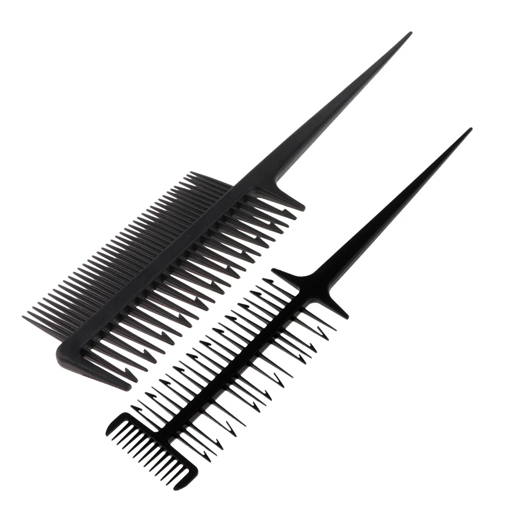2pcs 3 Way Barber Hair Coloring Stylist Weaving Highlighting Dyeing Comb Cutting Comb Hair Trimmer Heat Resistant Salon Comb
